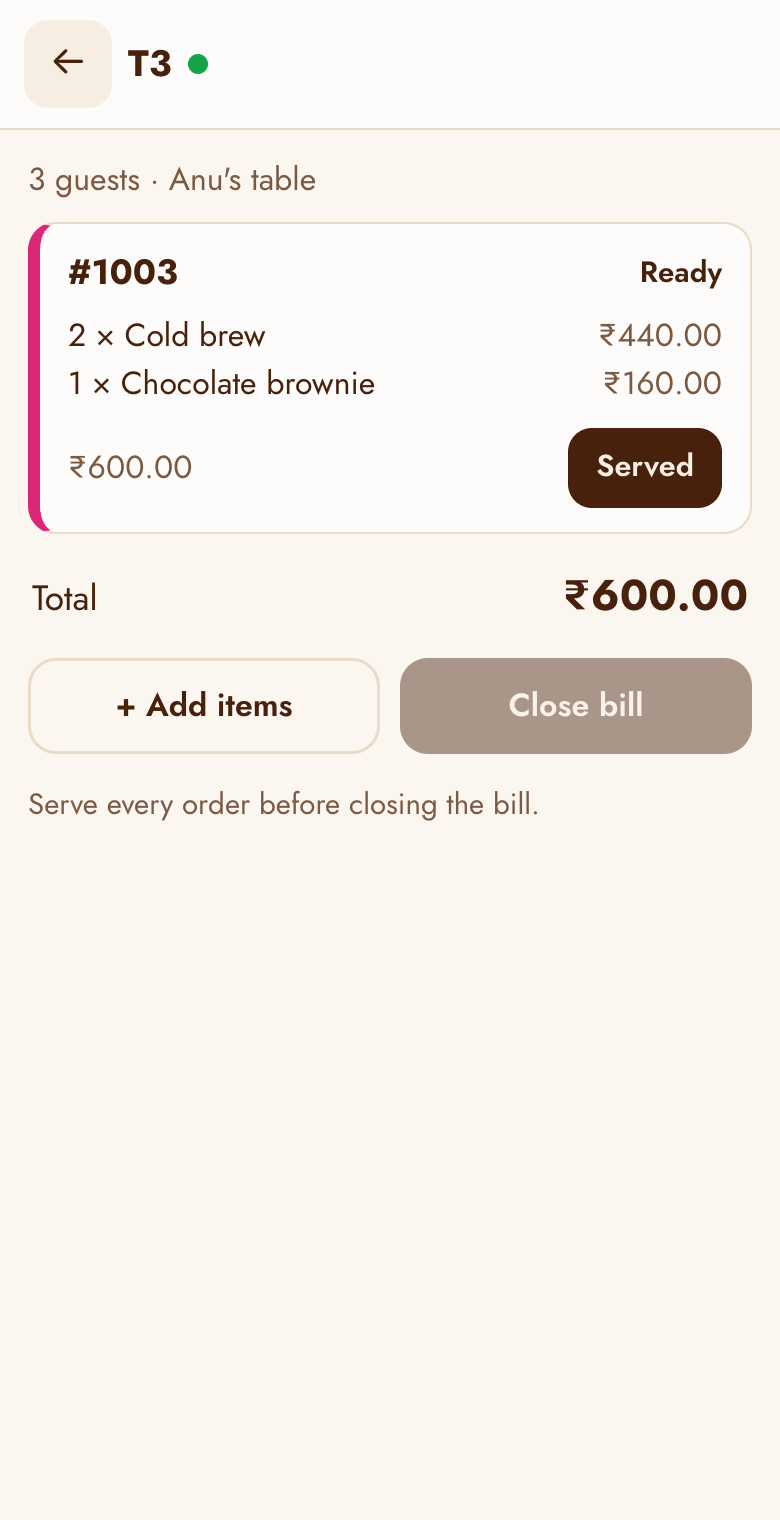 A bill with food ready to serve